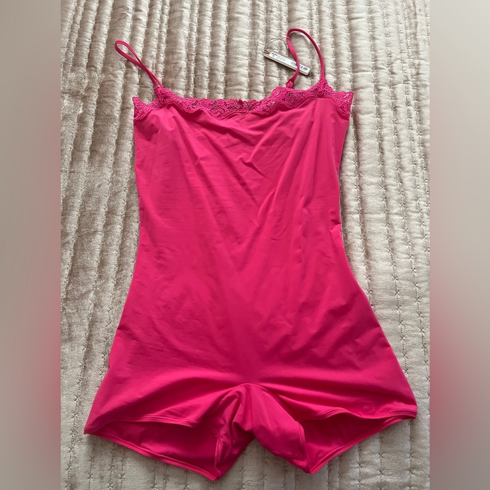 Skims Fit Everybody Lace Romper in Neon Rose